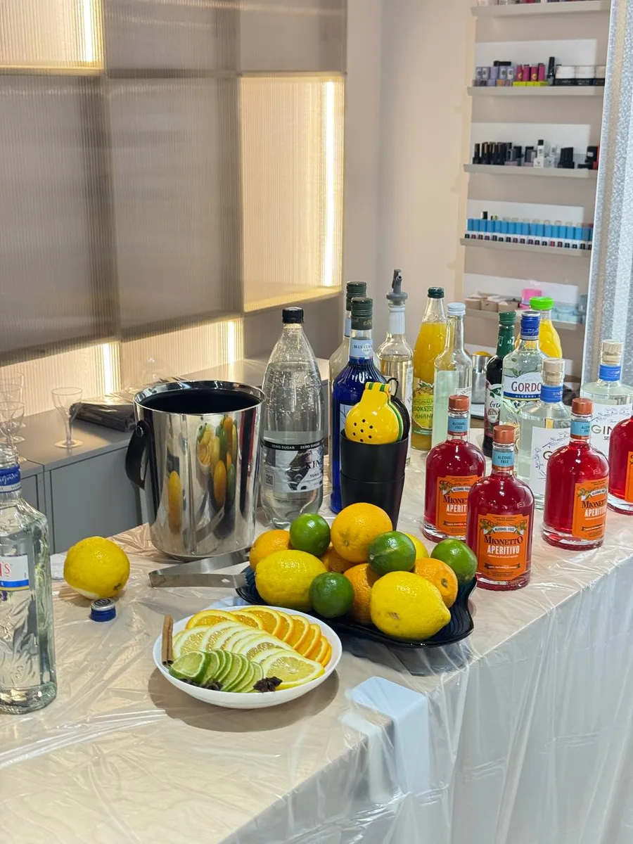 Fresh fruits and drinks setup
